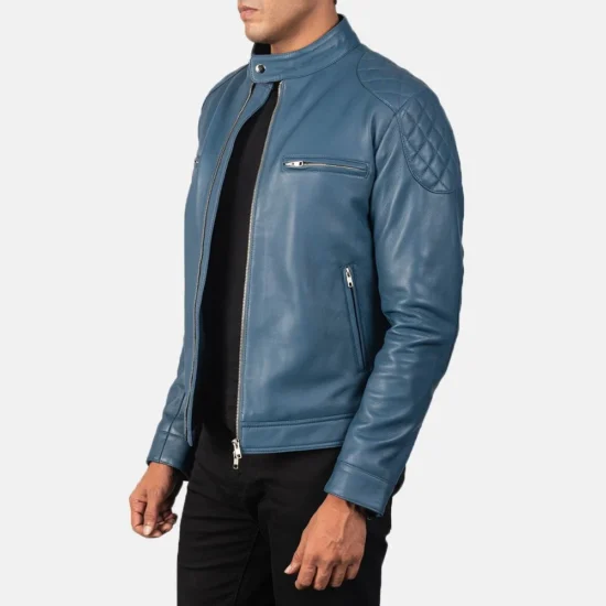 Gatsby Blue Leather Biker Jacket Side