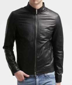 Gavin Men’s Black Slim-Fit Dashing Leather Racer Jacket