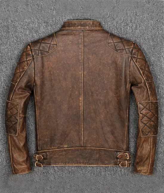 Gavin Men’s Brown Distressed Top Quilted Leather Racer Jacket