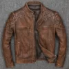 Gavin Men’s Brown Distressed Quilted Leather Racer Jacket
