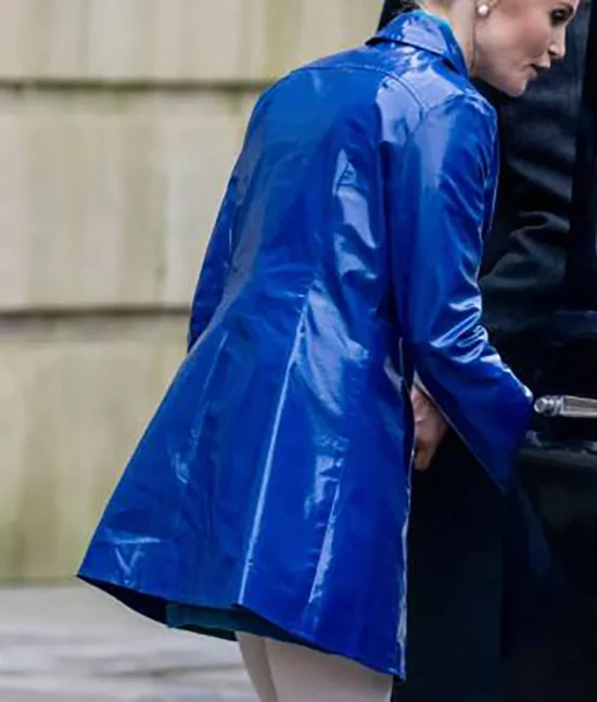 Gemma Arterton Blue Leather Coat Back