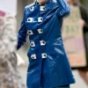 Gemma Arterton Blue Top Leather Coat