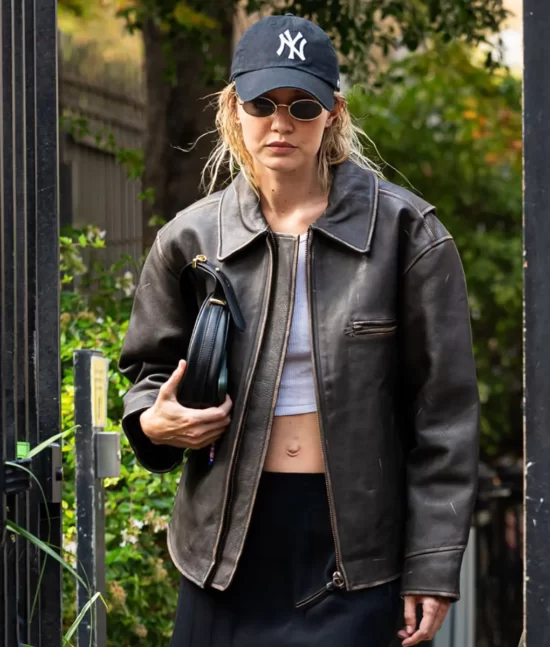 Gigi Hadid Brown Leather Jacket