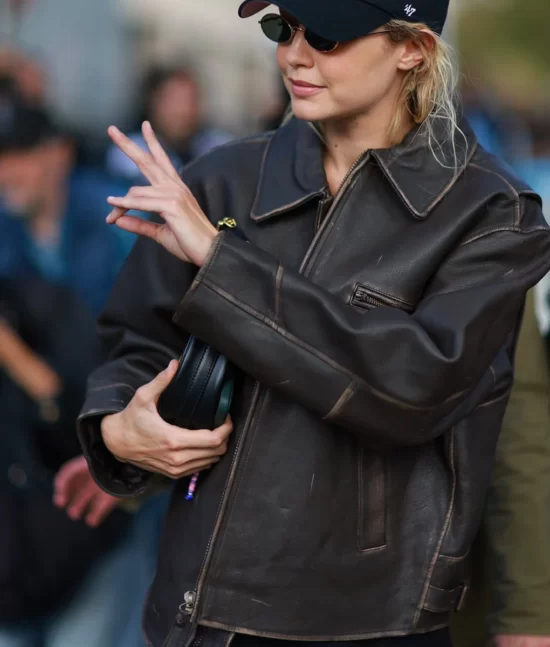 Gigi Hadid Brown Leather Jacket Genine Leather