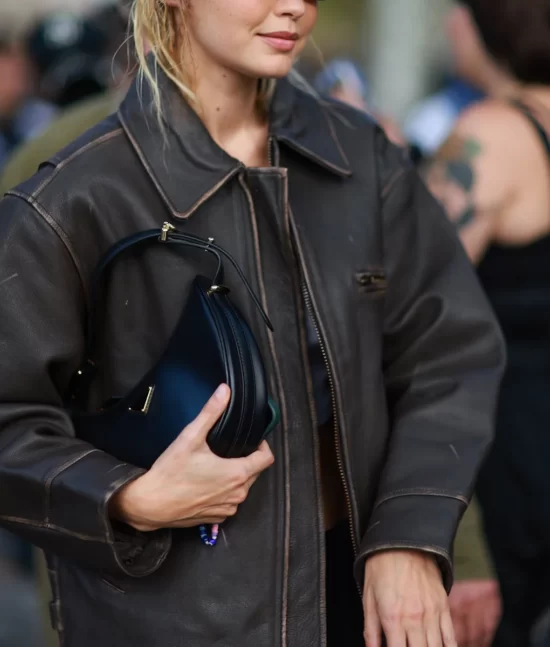 Gigi Hadid Brown Leather Jacket Real Leather