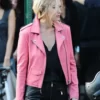 Gigi Hadid Pink Top Leather Jacket