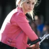 Gigi Hadid Pink Real Leather Jacket