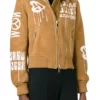 Gigi Hadid Suede Brown Genuine Leather High Shearling Collar Jacket