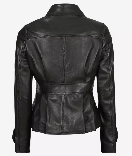 Gladys Women's Black Peplum Leather Jacket Back