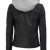 Gloria Womens Black Leather Jacket With Hood BAck