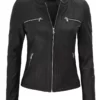 Gloria Womens Black Top Leather Jacket With Hood