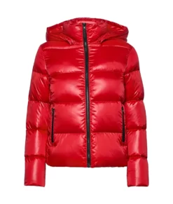 Glossy Red Hooded Puffer Jacket