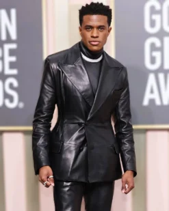 Golden Globe Awards 2023 Jeremy Pope Black Leather Blazer