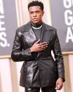 Golden Globe Awards 2023 Jeremy Pope Black Real Leather Blazer