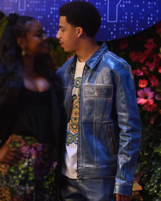 Grown-ish S06 Marcus Scribner Blue Waxed Real Leather Jacket