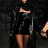Hailey Bieber Black Long Trench Pure Leather Coat