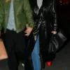 Hailey Bieber Black Trench Leather Coat