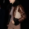 Hailey Bieber Brown Real Leather Jacket
