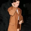 Hailey Bieber Brown Short Pure Leather Coat