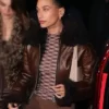 Hailey Bieber Brown Top Leather Jacket