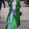 Hailey Bieber Green Trench Best Leather Coat