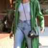 Hailey Bieber Green Trench Top Leather Coat