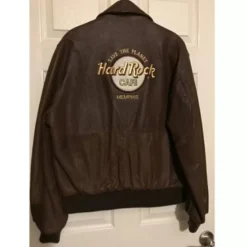 Hard Rock Cafe Memphis Brown Leather Bomber Jacket Back