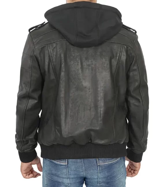 Harlem Men’s Black Hooded Top Leather Bomber Jacket