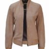 Harrington Womens Camel Bomber Premium Full Genuine Leather Jacket