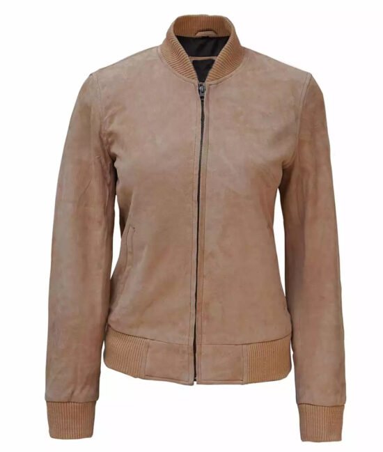 Harrington Womens Camel Bomber Suede Leather Jacket