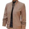 Harrington Womens Camel Full Genuine Leather Jacket