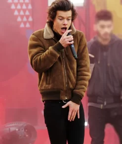 Harry Styles Brown Bomber Pure Leather Jacket