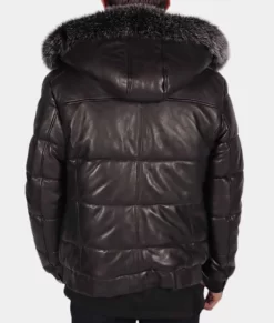 Harvey Black Leather Puffer Jacket