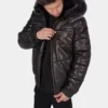 Harvey Black Leather Puffer Leather Jacket