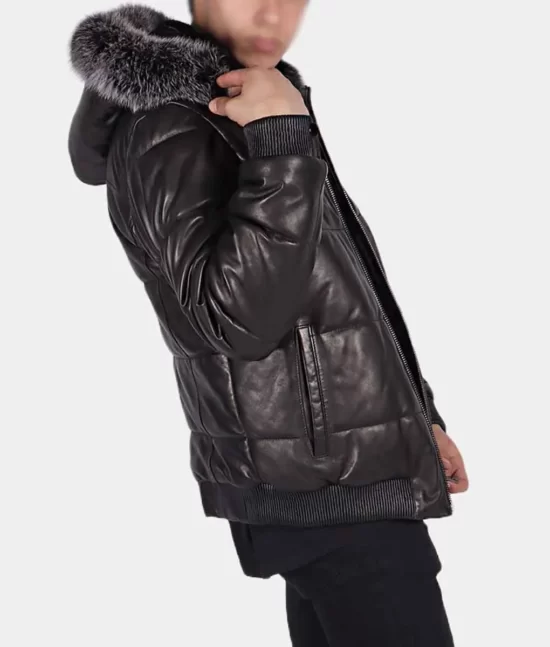Harvey Black Leather Puffer Real Leather Jacket
