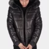 Harvey Black Leather Puffer Top Leather Jacket