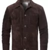 Henry Men’s Dark Brown Suede Leather Trucker Jacket
