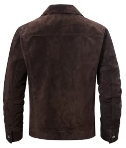 Henry Men’s Dark Brown Suede Top Leather Trucker Jacket