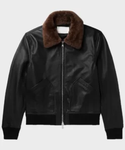 Hill Bomber Black Shearling Leather Jacket
