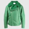 Holly Aviator Shearling Fur Green Biker Jacket