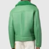 Holly Biker Aviator Asymmetrical Shearling Fur Sheepskin Green Leather Jacket