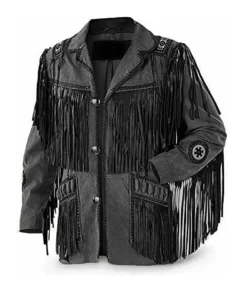 Holt Men’s Charcoal Gray Cowboy Fringe Suede Ranch Suede Leather Jacket