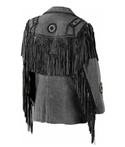 Holt Men’s Charcoal Gray Cowboy Fringe Suede Ranch Leather Jacket