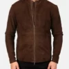 Hunter Men’s Brown Modern Casual Cafe Racer Suede Leather Jacket