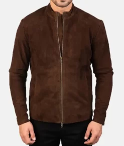 Hunter Men’s Brown Modern Casual Cafe Racer Suede Leather Jacket