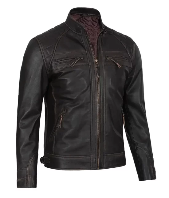 Ian Men’s Brown Quilted Voguish Real Leather Cafe Racer Jacket