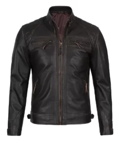 Ian Men’s Brown Quilted Voguish Leather Cafe Racer Jacket
