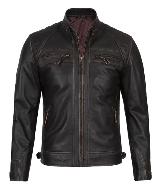 Ian Men’s Brown Quilted Voguish Leather Cafe Racer Jacket