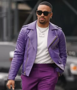 Jalen Hurts Purple Geniune Leather Jacket