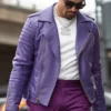 Jalen Hurts Purple Real Leather Jacket